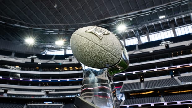The Big 12 Championship Trophy on display during Big 12 Media Days.
